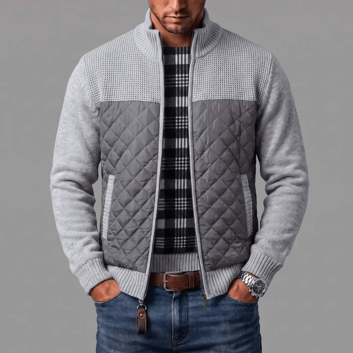 Liman - Quilted Panel Full-Zip Knit Cardigan