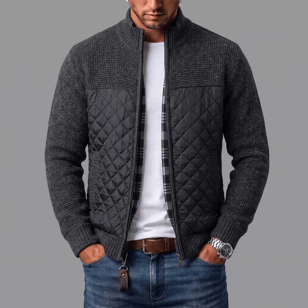 Liman - Quilted Panel Full-Zip Knit Cardigan