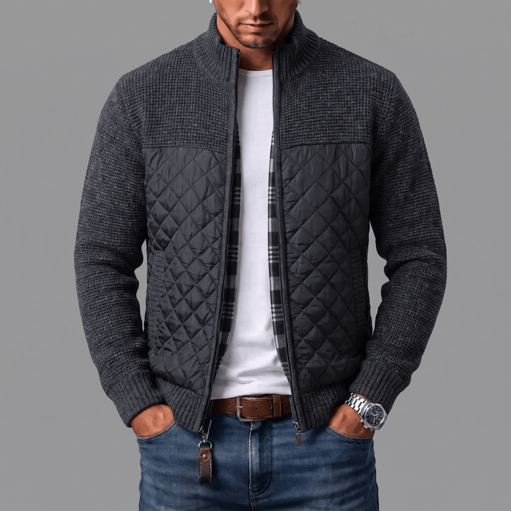 Liman - Quilted Panel Full-Zip Knit Cardigan