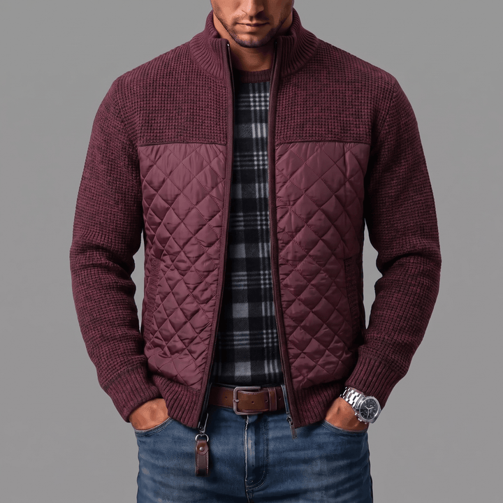 Liman - Quilted Panel Full-Zip Knit Cardigan