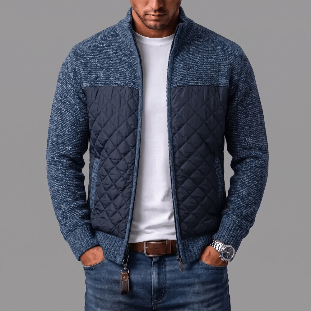 Liman - Quilted Panel Full-Zip Knit Cardigan