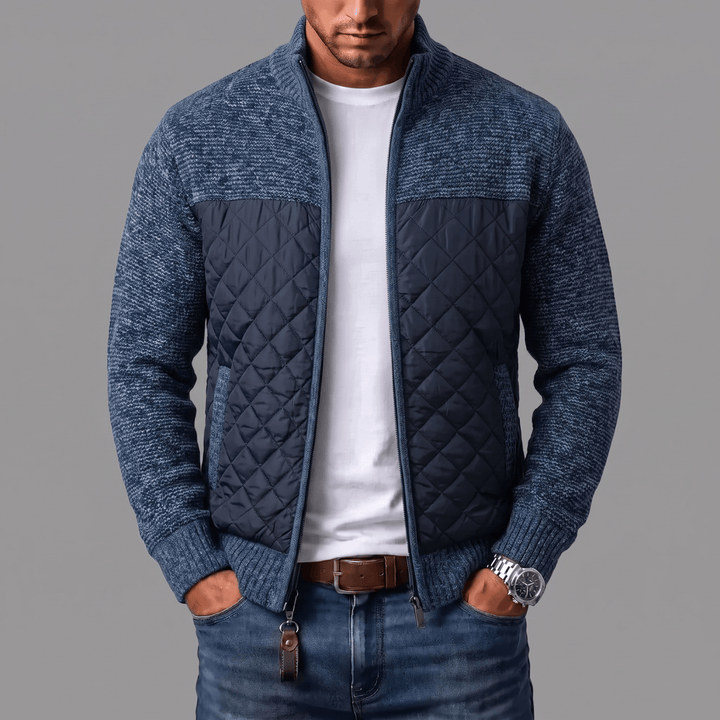 Liman - Quilted Panel Full-Zip Knit Cardigan