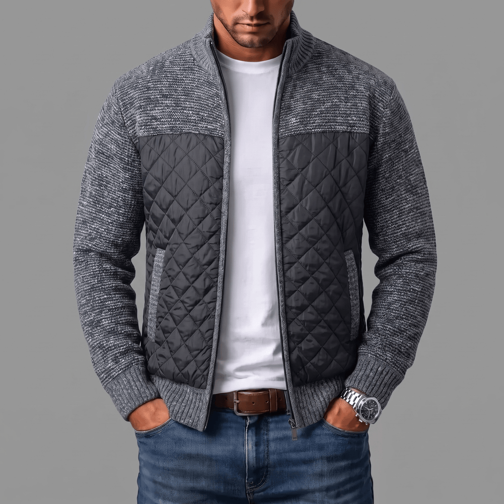 Liman - Quilted Panel Full-Zip Knit Cardigan