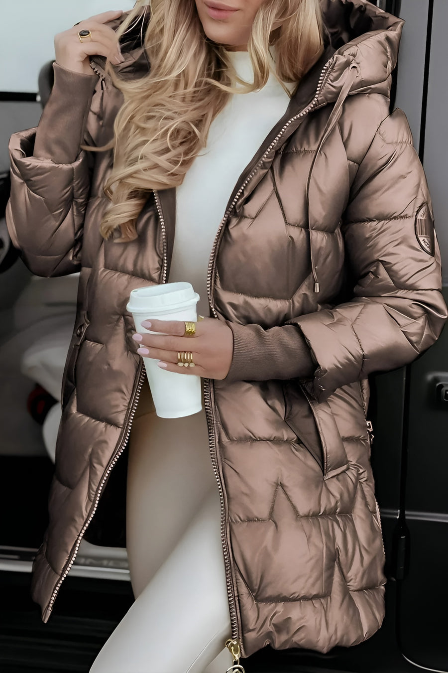 Mageina - Elegant Winter Coat With Hood And Padding
