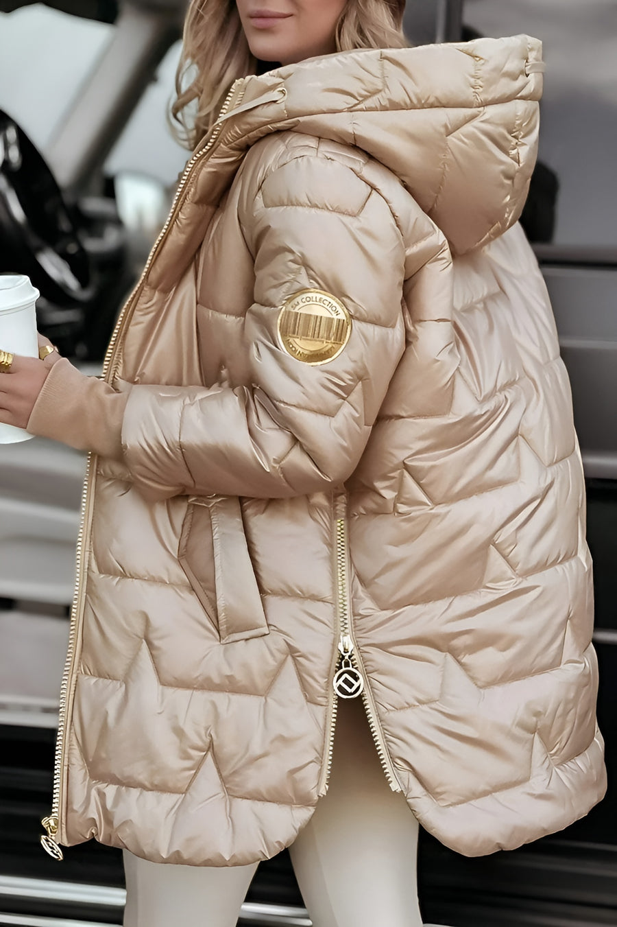 Mageina - Elegant Winter Coat With Hood And Padding