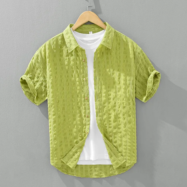 Bradson - Textured Short Sleeve Button-Up Shirt