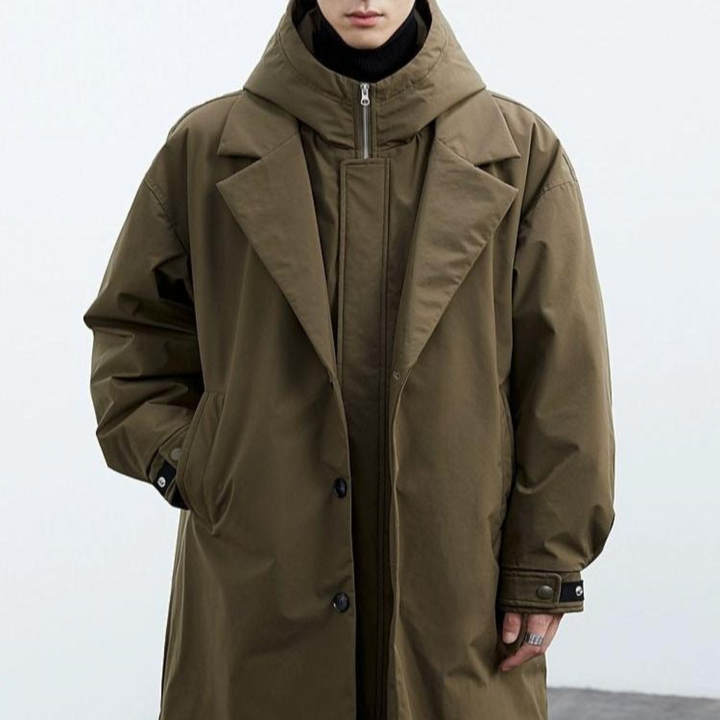 Krimz - Hooded Trench Coat With Lapel Collar