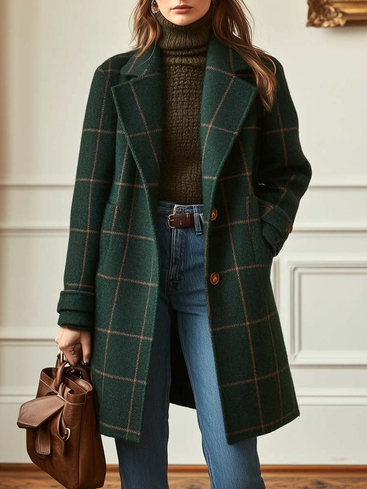 Rosine - Classic Plaid Coat With Lapel Collar