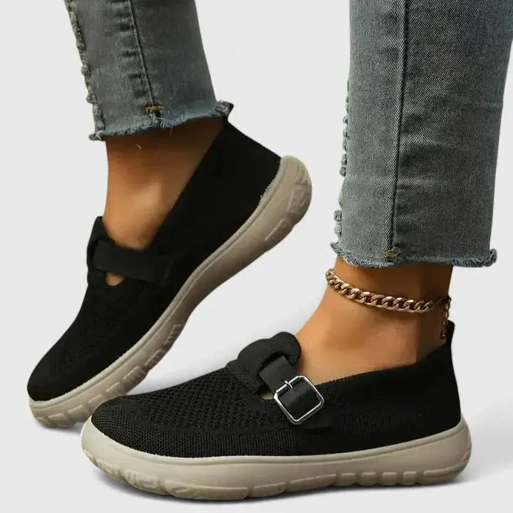 Clemencia - Loafers With Knit Uppers and Buckle Straps