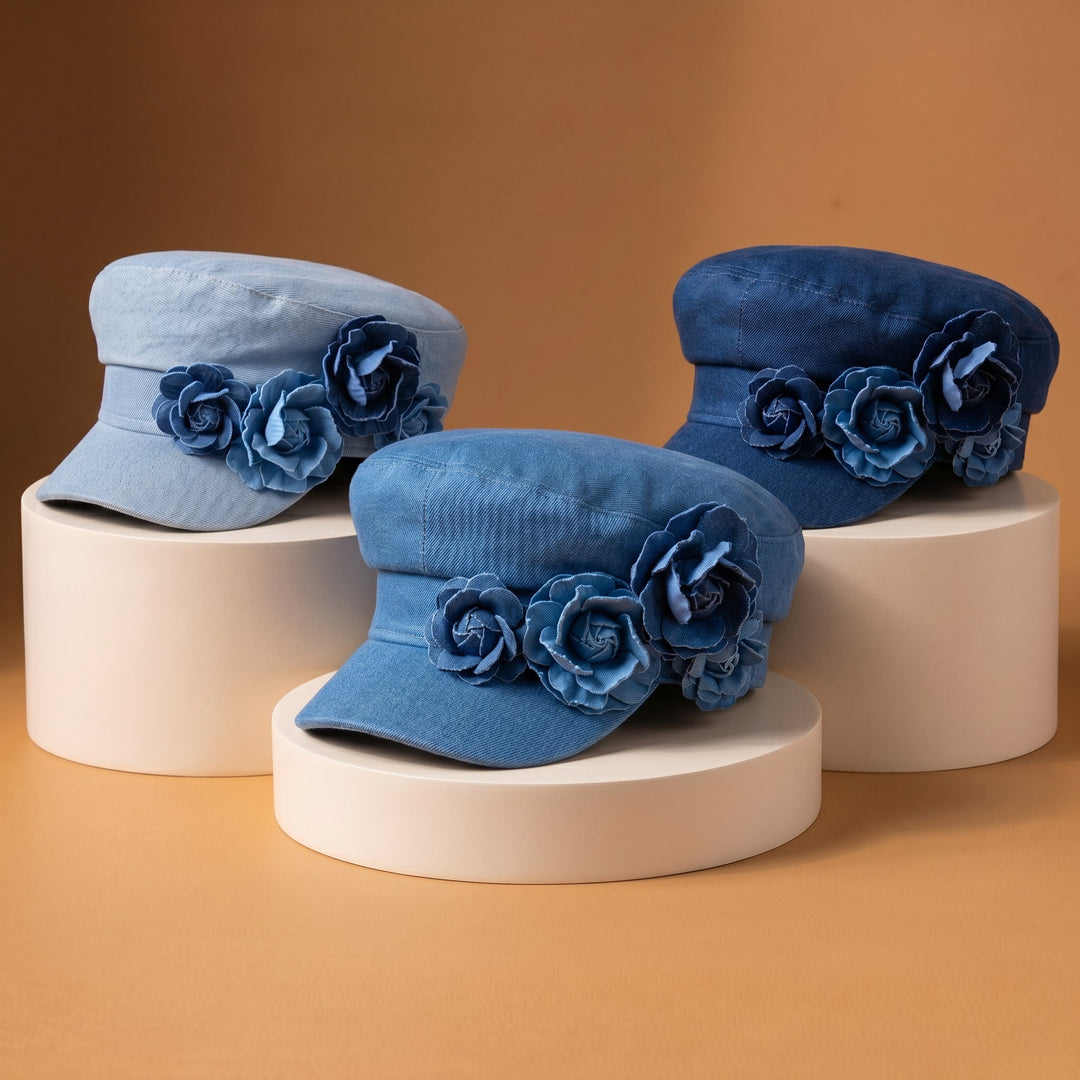 Nelisha - Floral Embellished Denim Cap