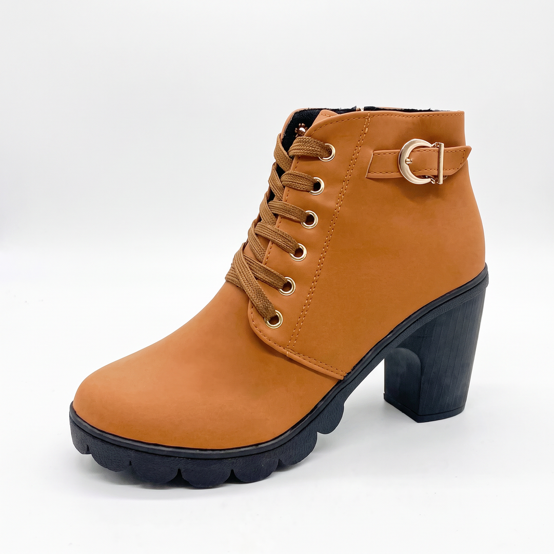 Rijona - Lace-Up Buckle Chunky Heel Ankle Boots