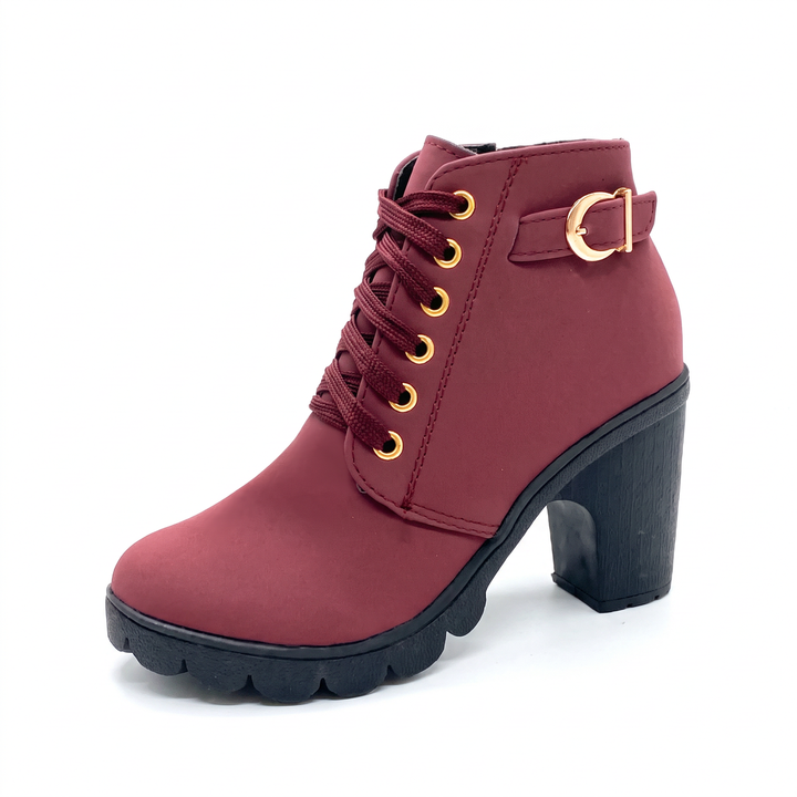 Rijona - Lace-Up Buckle Chunky Heel Ankle Boots