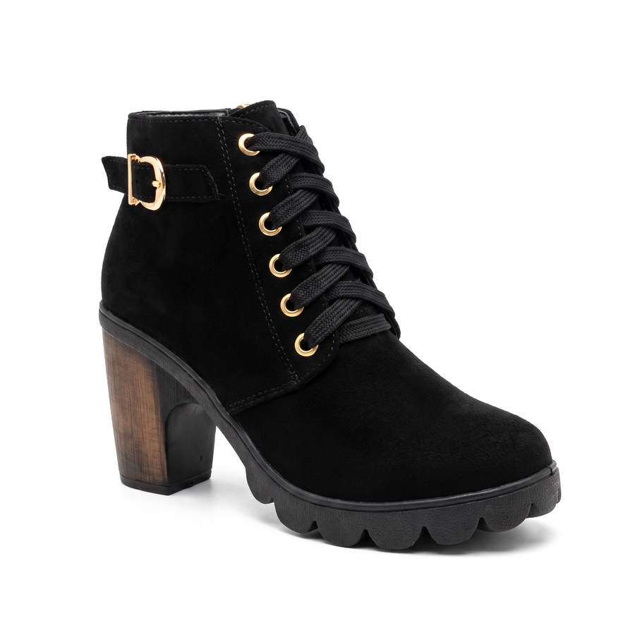 Rijona - Lace-Up Buckle Chunky Heel Ankle Boots