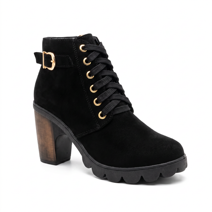 Rijona - Lace-Up Buckle Chunky Heel Ankle Boots