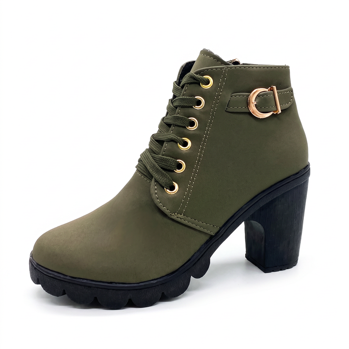 Rijona - Lace-Up Buckle Chunky Heel Ankle Boots