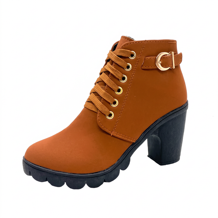 Rijona - Lace-Up Buckle Chunky Heel Ankle Boots