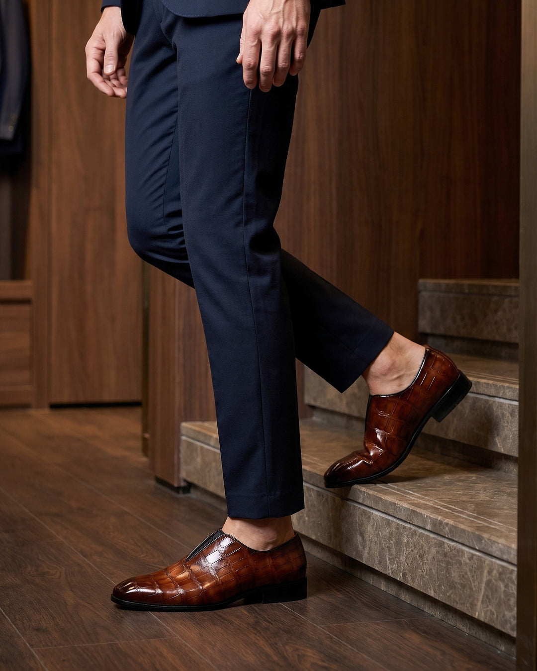 Amphon - Loafers with Crocodile Texture and Slip-On Fit