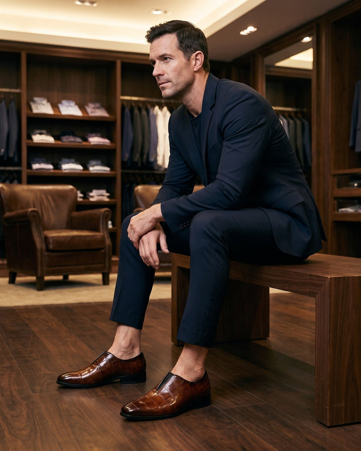 Amphon - Loafers with Crocodile Texture and Slip-On Fit