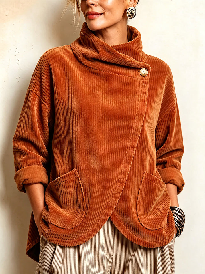 Sisuda  - Asymmetric Button-Up Corduroy Jacket