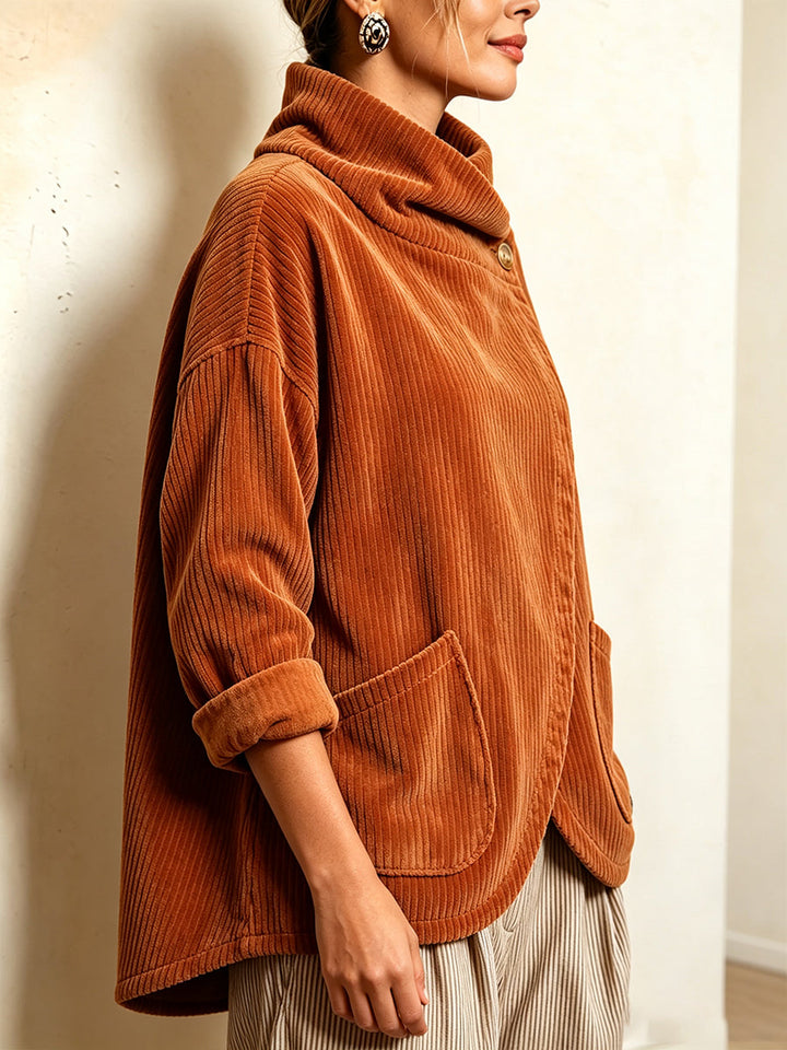 Sisuda  - Asymmetric Button-Up Corduroy Jacket