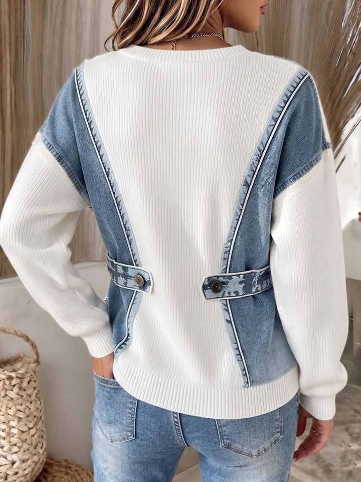 Benija - Casual 3d Denim Print Knit Sweater