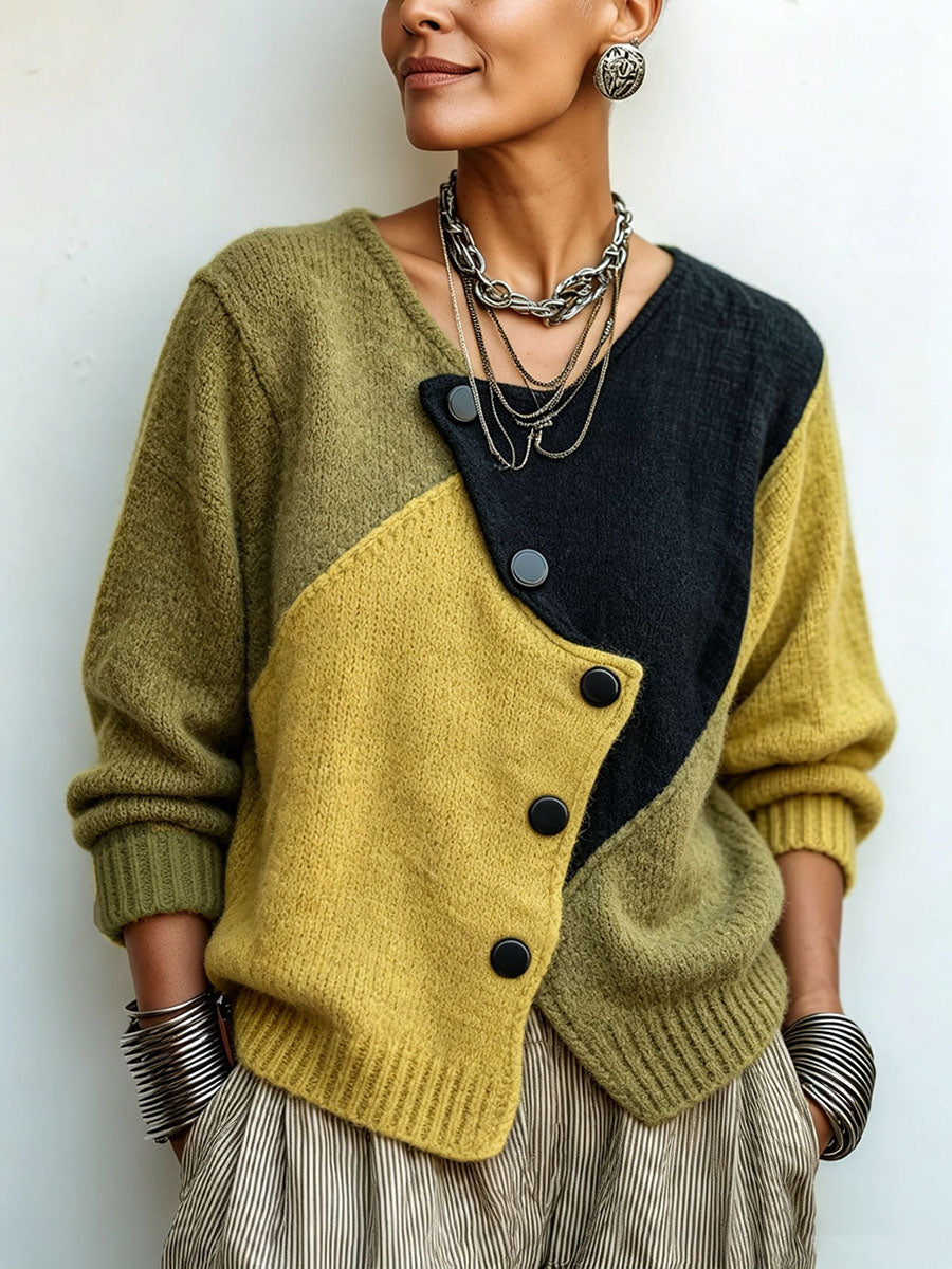 Lizana - Asymmetric Color-Block Knit Sweater