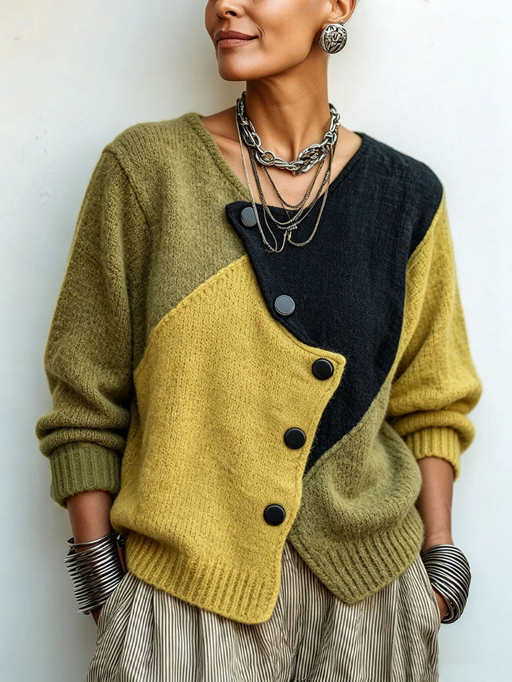 Lizana - Asymmetric Color-Block Knit Sweater
