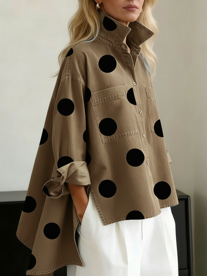 Shayner - Long Sleeve Polka Dot Denim Button-Up Shirt