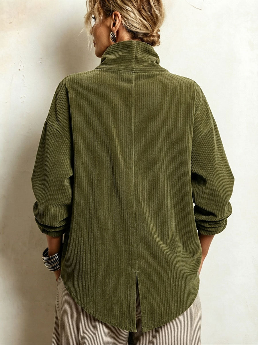 Moniza - Asymmetric Button-Up Corduroy Sweater