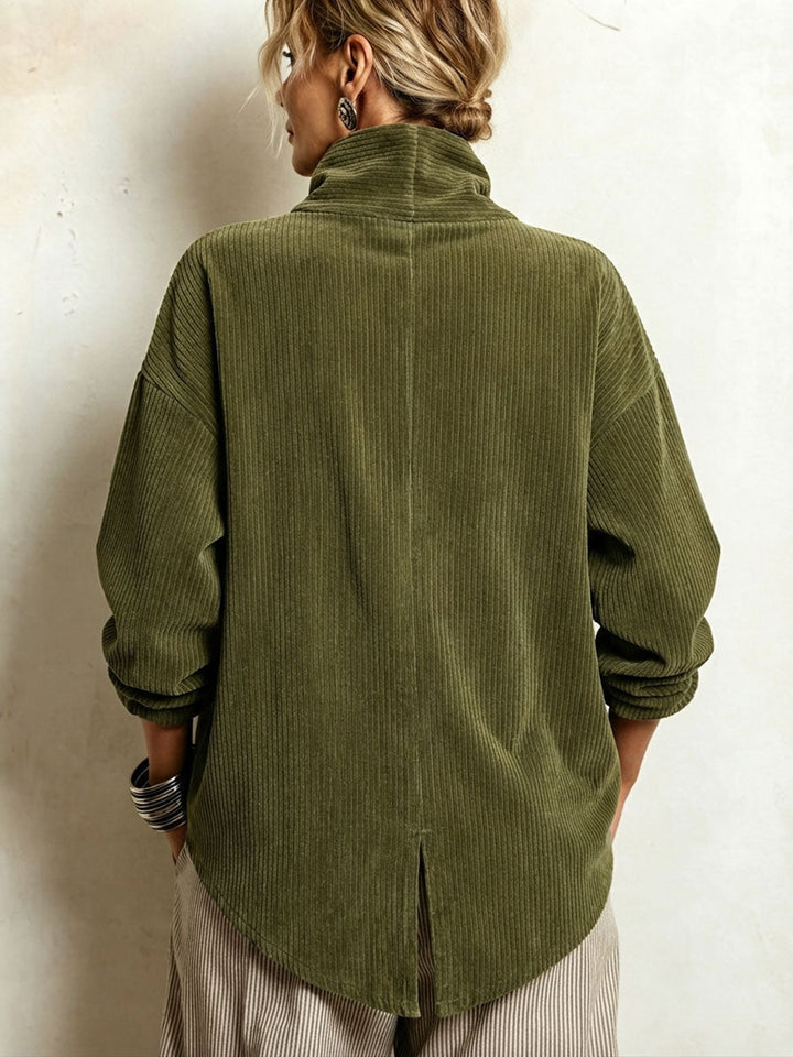 Moniza - Asymmetric Button-Up Corduroy Sweater