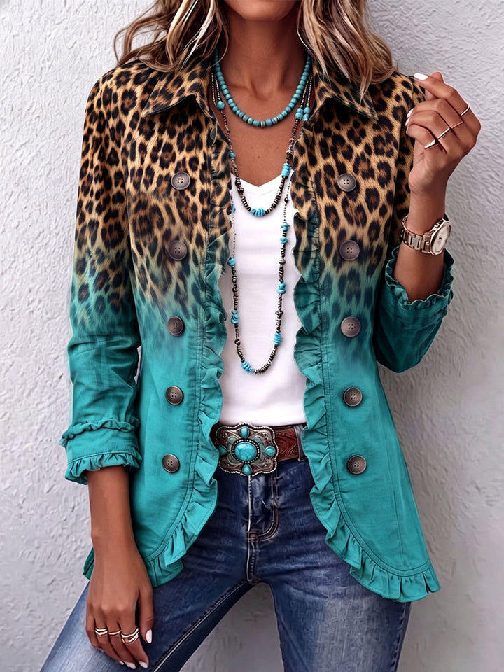 Dominique - Leopard Ombre Ruffle Blazer Jacket
