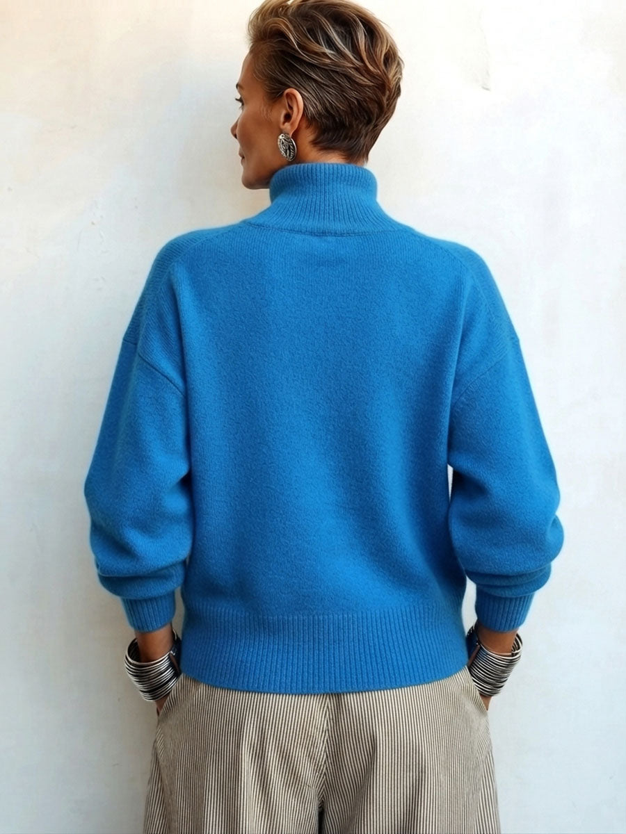 Lylian - Turtleneck Button Trim Long Sleeve Sweater