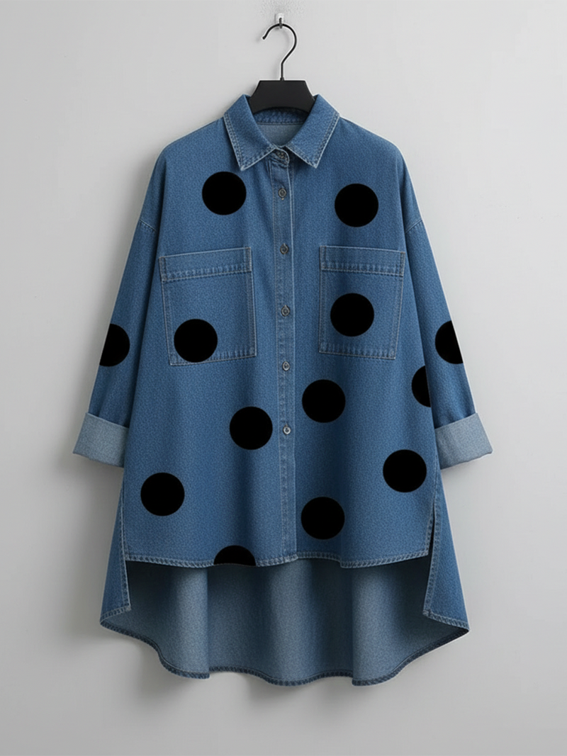 Shayner - Long Sleeve Polka Dot Denim Button-Up Shirt