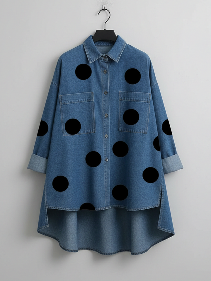 Shayner - Long Sleeve Polka Dot Denim Button-Up Shirt