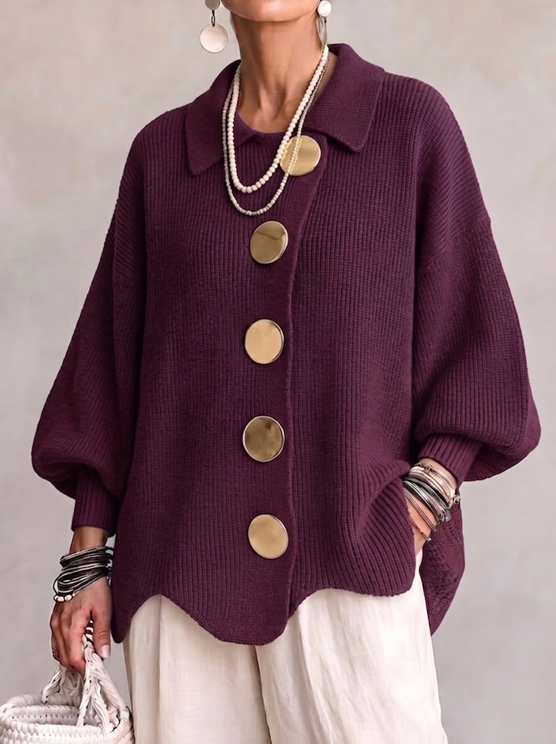 Kizzi - Oversized Cardigan With Gold Buttons