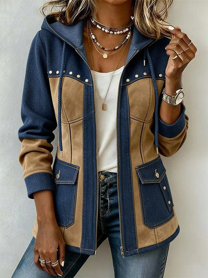 Emmina - Suede Patchwork Hooded Jacket