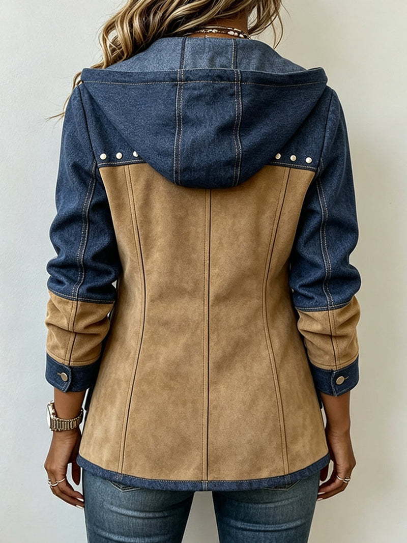 Emmina - Suede Patchwork Hooded Jacket