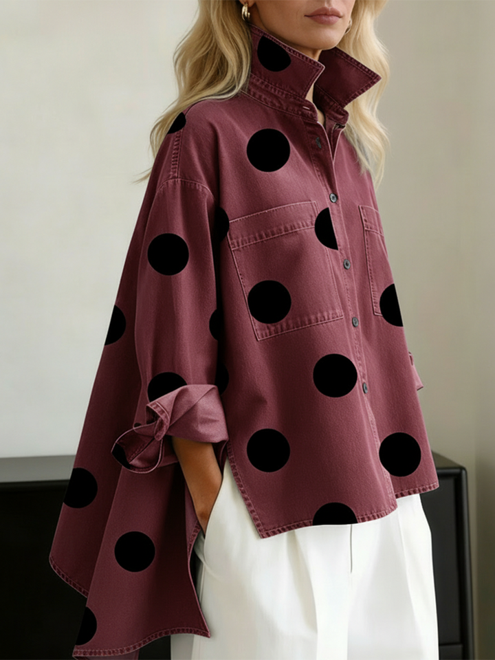 Shayner - Long Sleeve Polka Dot Denim Button-Up Shirt