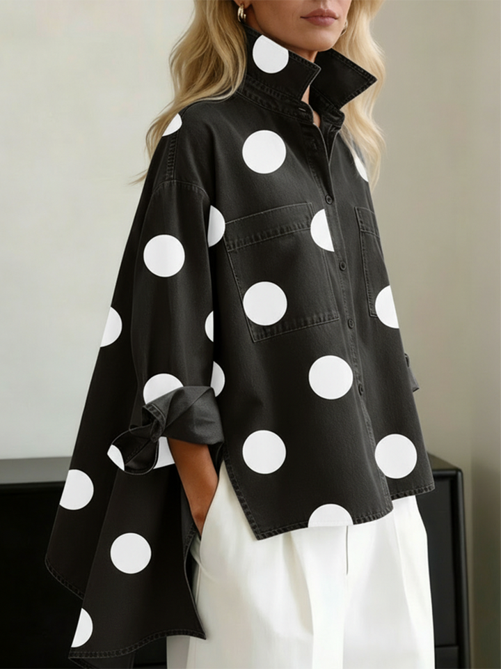 Shayner - Long Sleeve Polka Dot Denim Button-Up Shirt