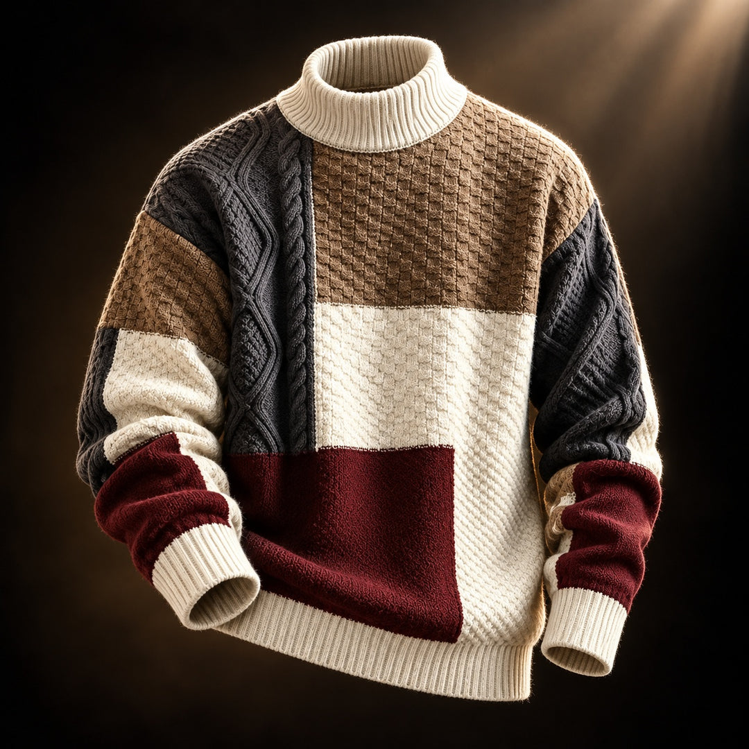 Trevon - Patchwork Cable Knit Sweater