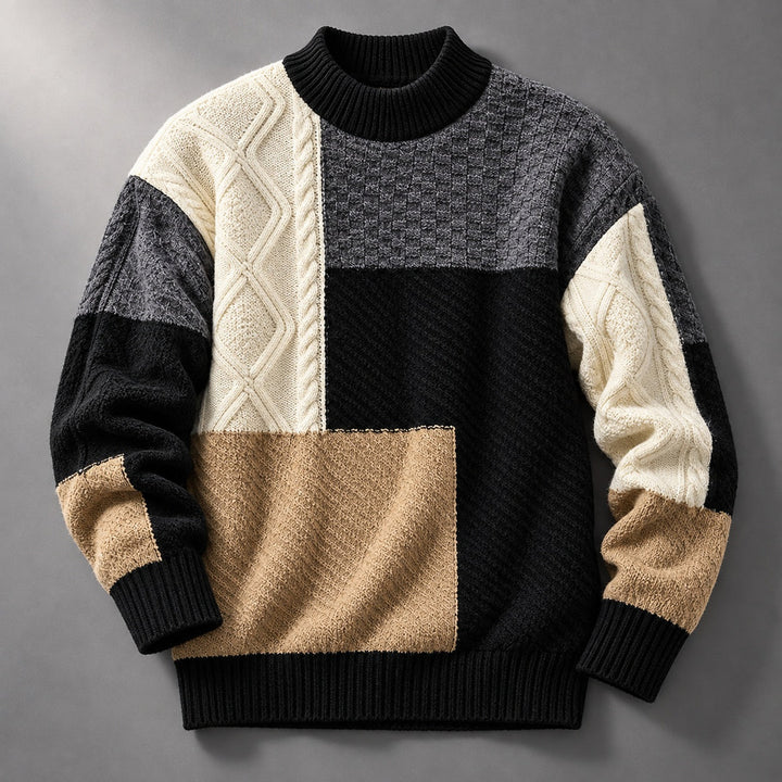 Trevon - Patchwork Cable Knit Sweater