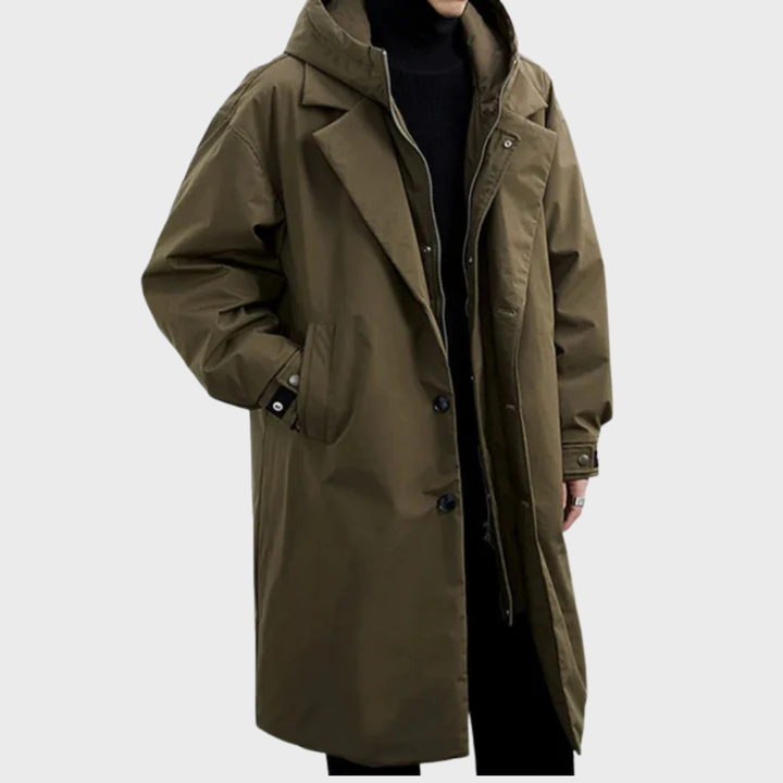 Krimz - Hooded Trench Coat With Lapel Collar