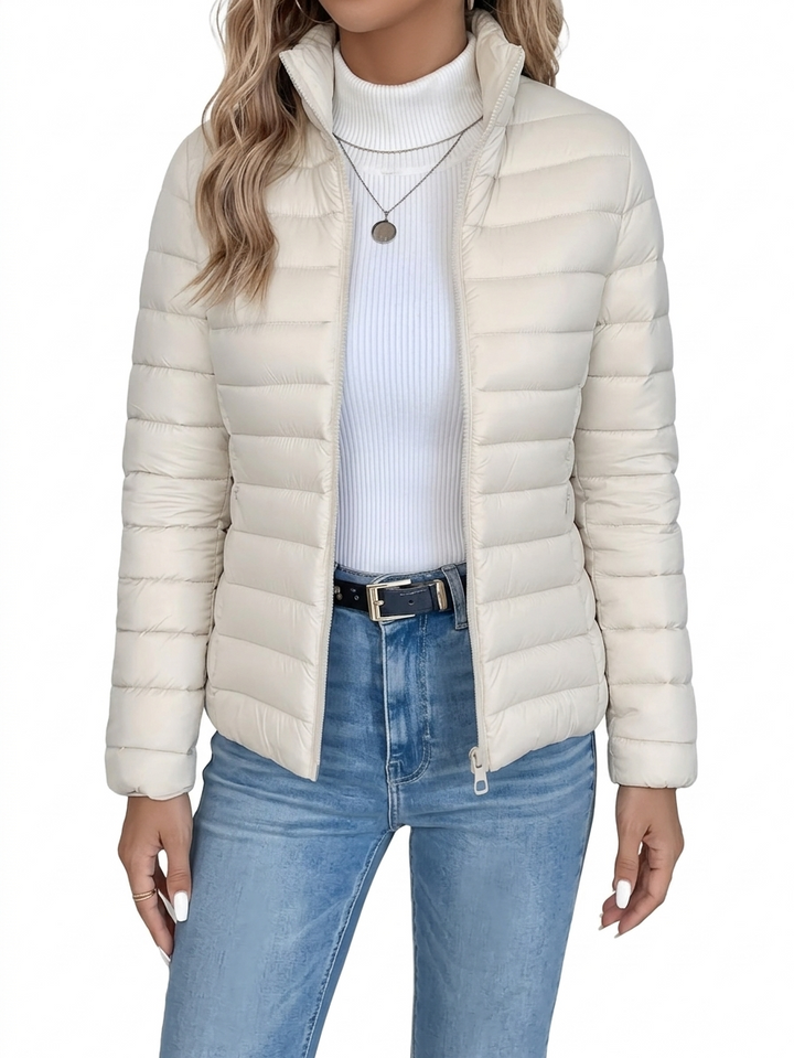 Loryta - Quilted Stand Collar Zip Up Puffer Jacket