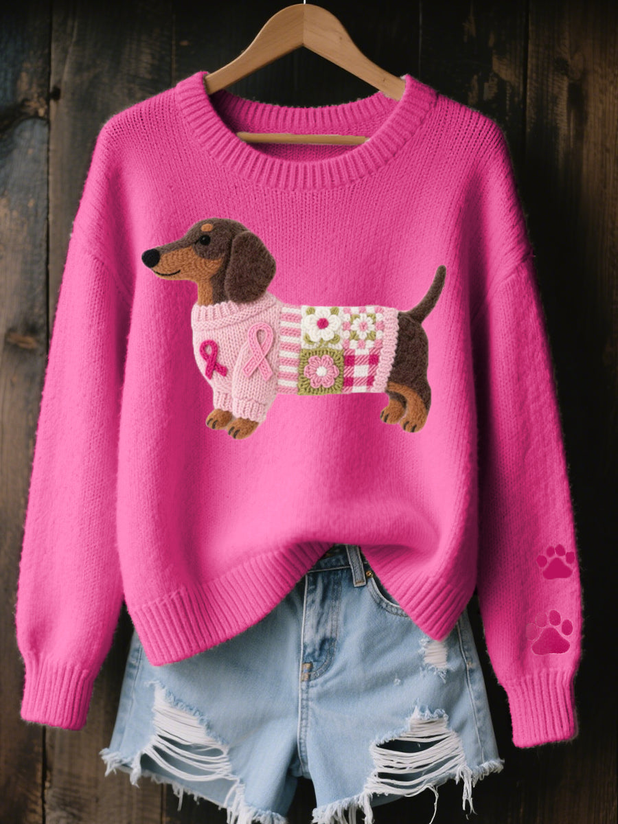 Naoni - Wool Felt Art Dachshund Pattern Knitted Sweater