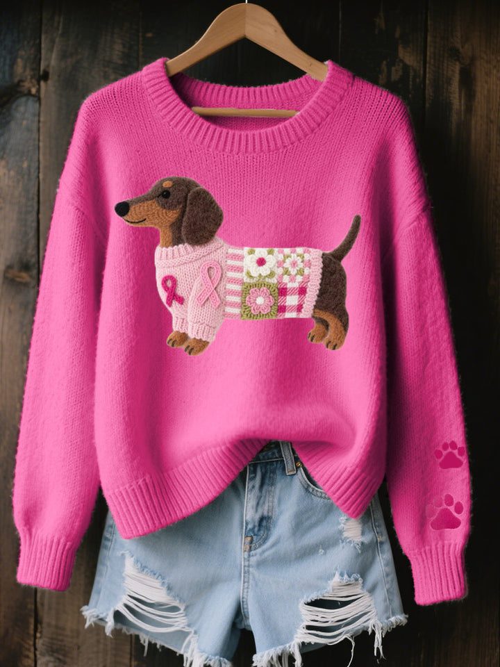 Naoni - Wool Felt Art Dachshund Pattern Knitted Sweater