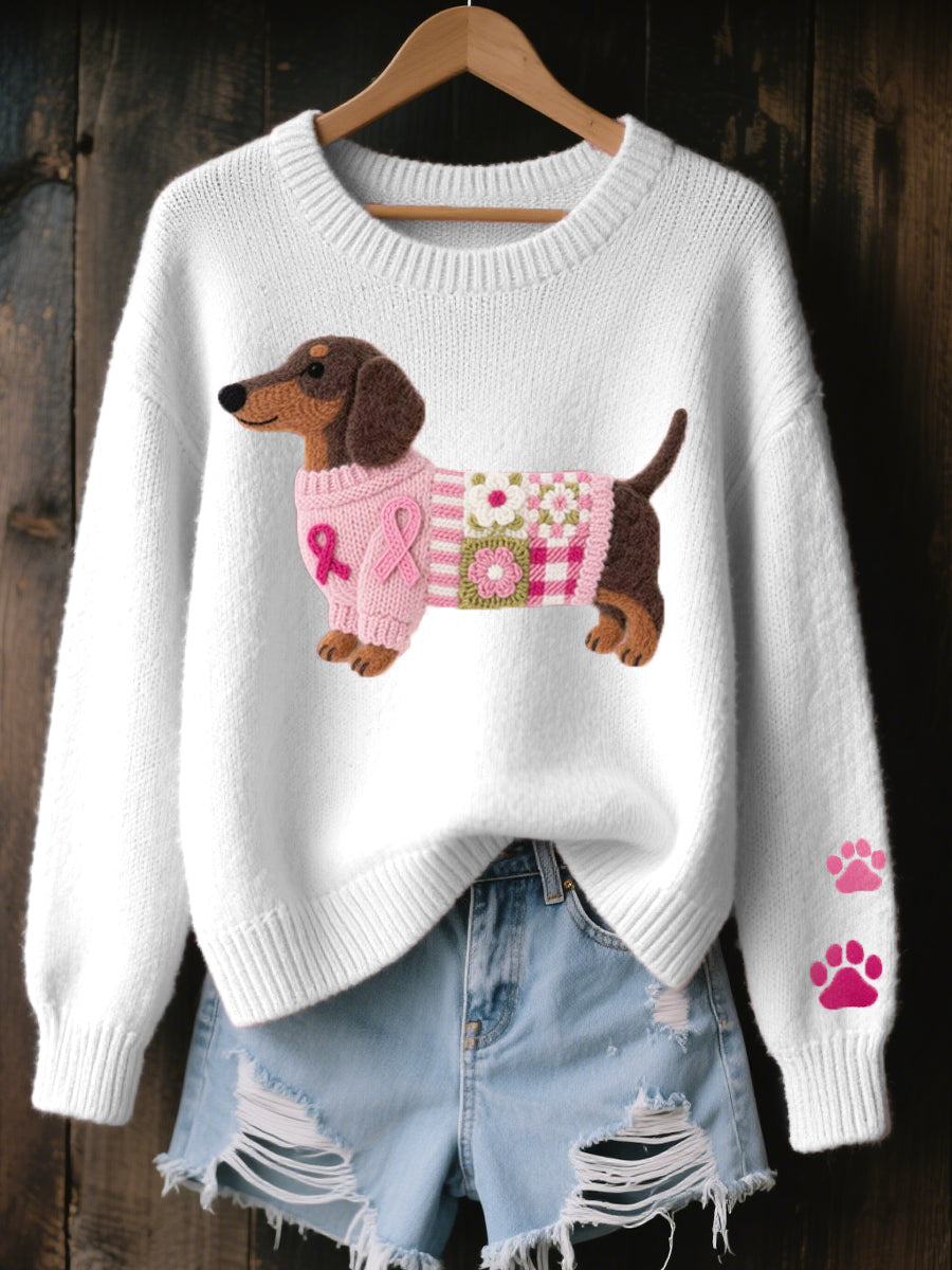 Naoni - Wool Felt Art Dachshund Pattern Knitted Sweater