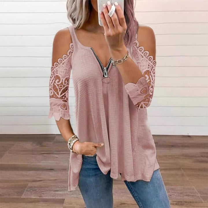 Palchuk - Elegant Lace Blouse With Open Shoulder