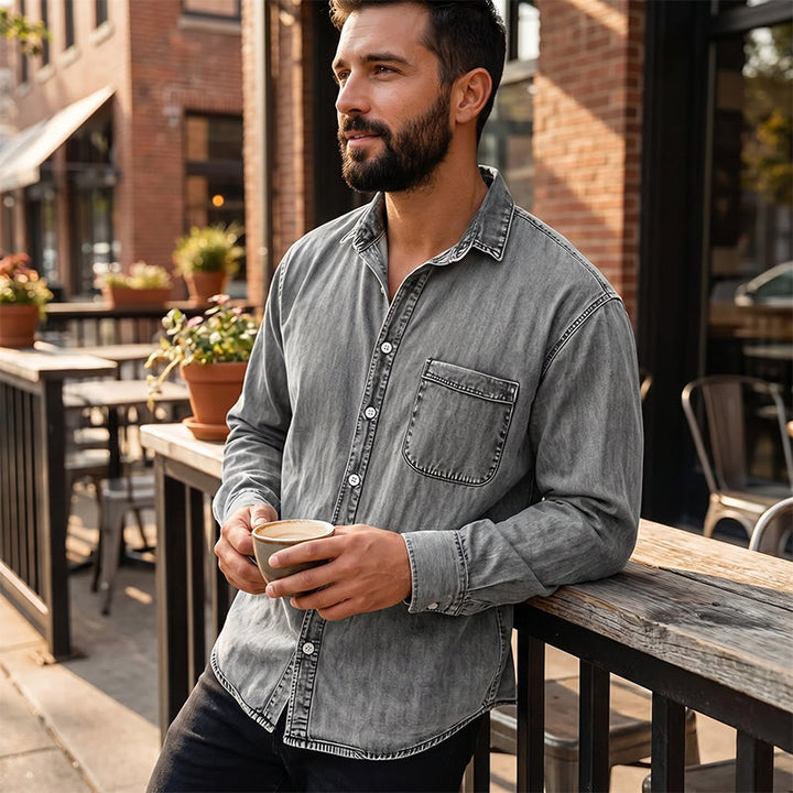Brindan - Long Sleeve Denim Button-Up Shirt