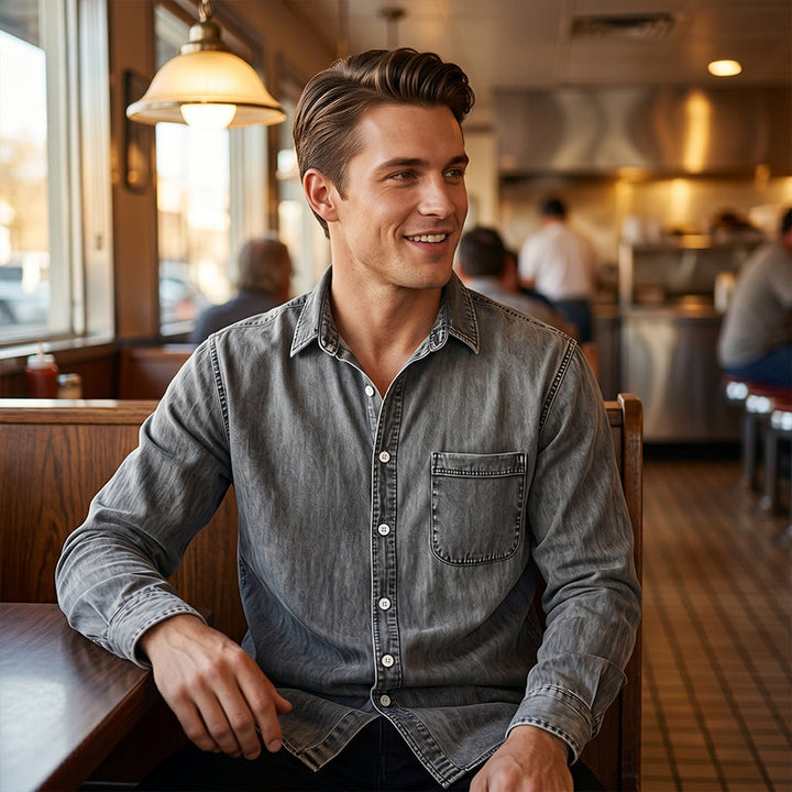 Brindan - Long Sleeve Denim Button-Up Shirt