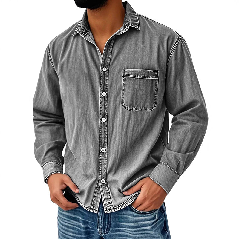 Brindan - Long Sleeve Denim Button-Up Shirt